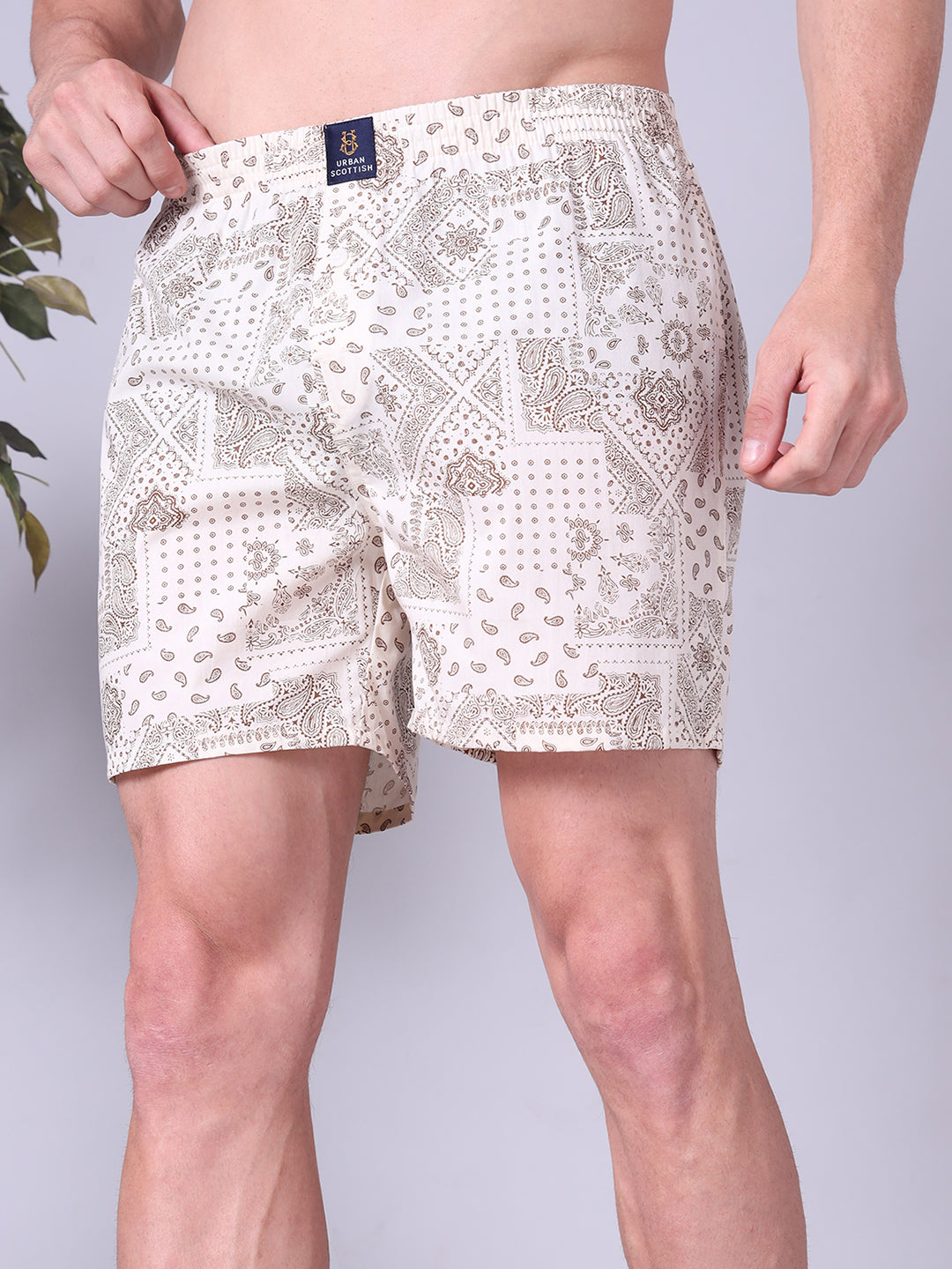 Beige Men's Cotton Printed Boxer