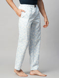 Men's Printed, Blue, Cotton, Regular Fit, Elasticated, Waistband, Pyjama  With Side Pockets