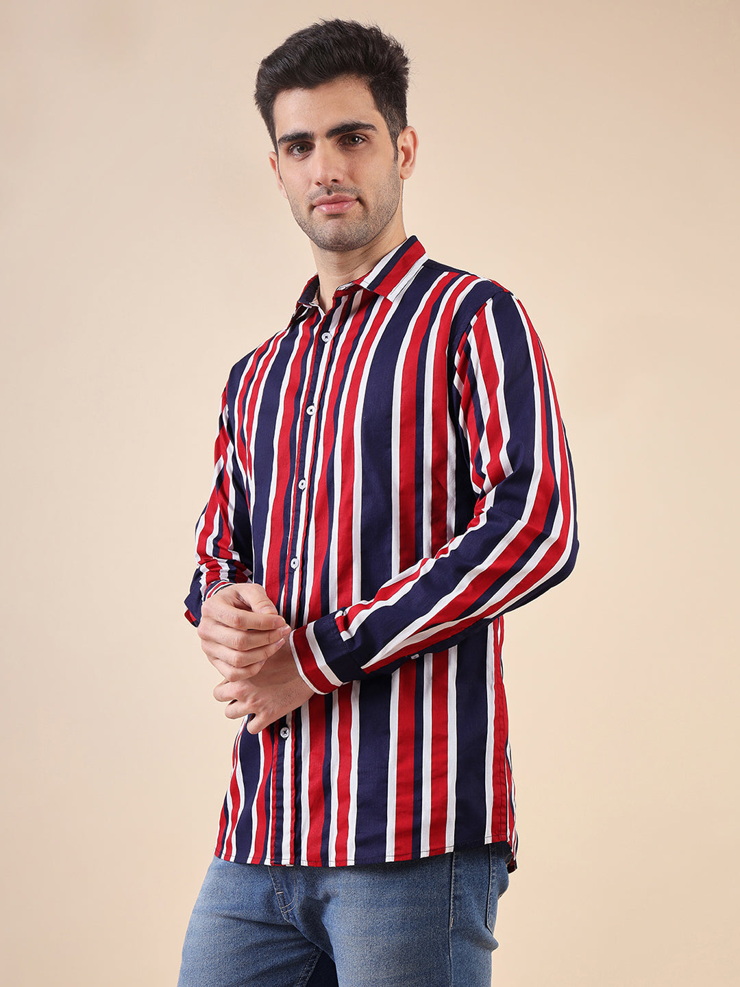 Men Cotton Print Regular Fit Stripe Shirt