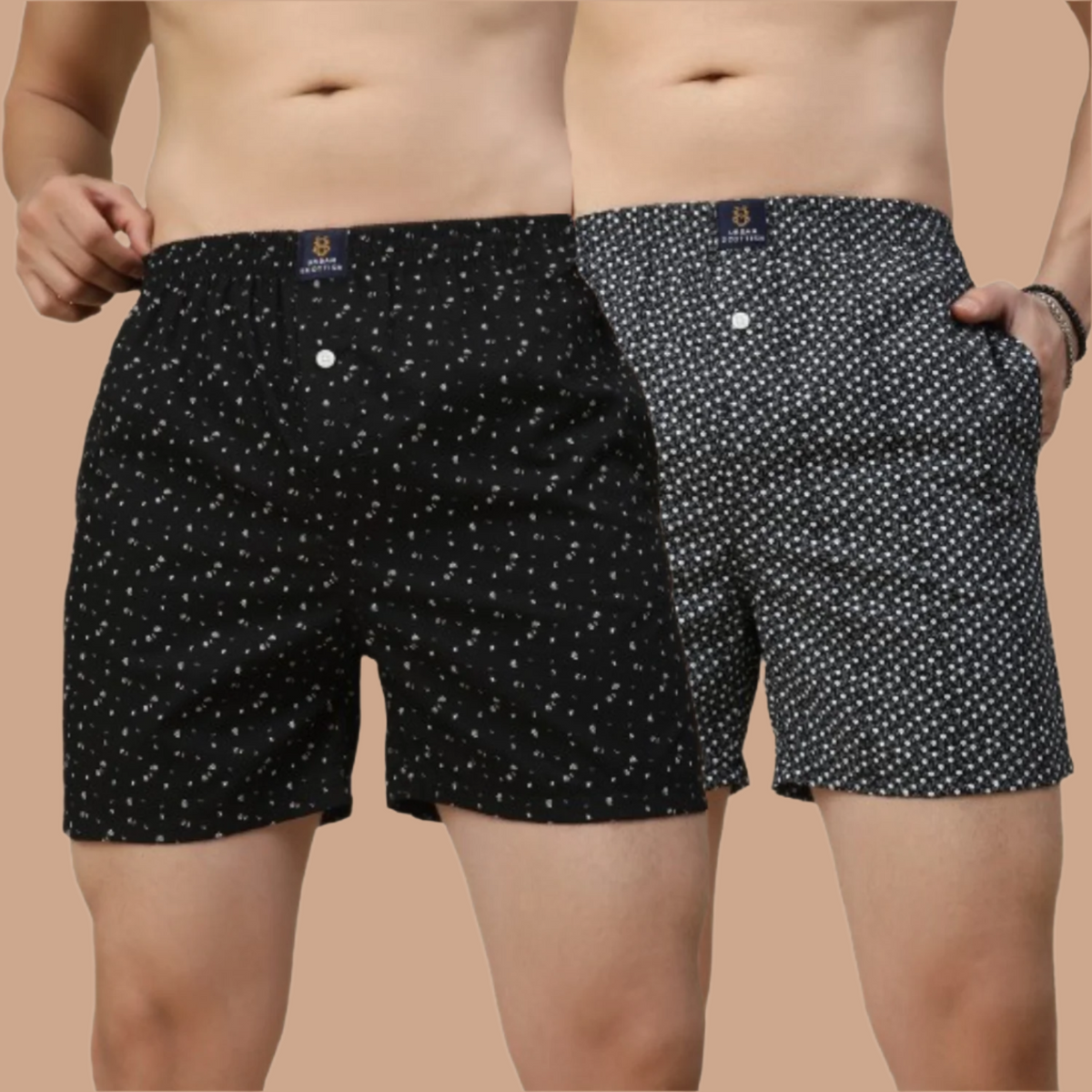 Men's Multicolor, 100% Cotton, printed, Regular Fit,  Inner Elastic, Mid-Rise, Boxers- Pack of 2