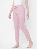 Women's Striped, Pink, Viscose, Regular Fit, Elasticated, Waistband, Pyjama  With Side Pockets