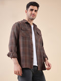 Men Plaid Flannel 3ply Cotton Casual Shacket