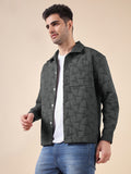 Men Solid Textured Jacquard Weave Oversized Cotton Shacket