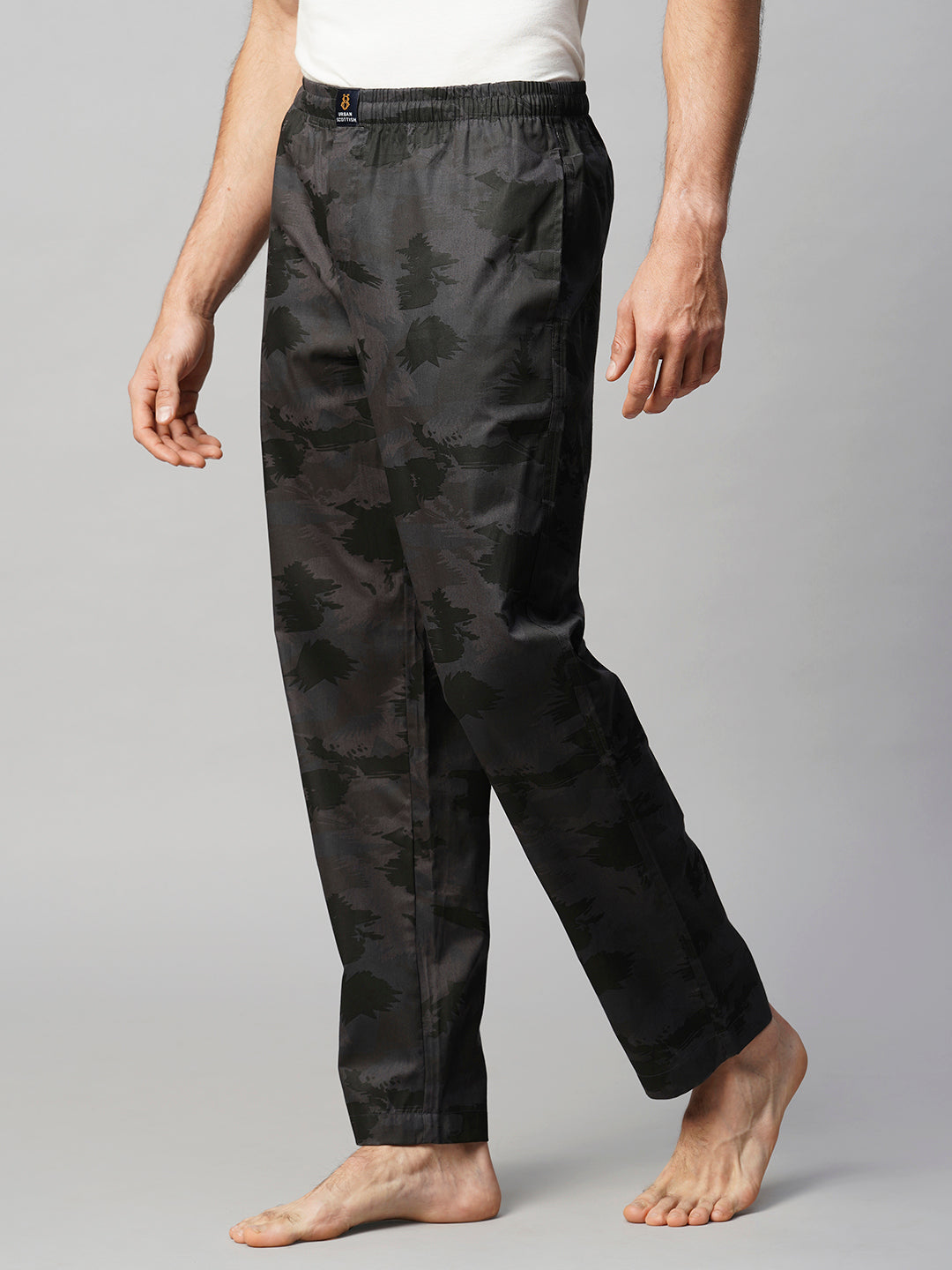 Men's Printed, Grey, Cotton, Regular Fit, Elasticated, Waistband, Pyjama  With Side Pockets