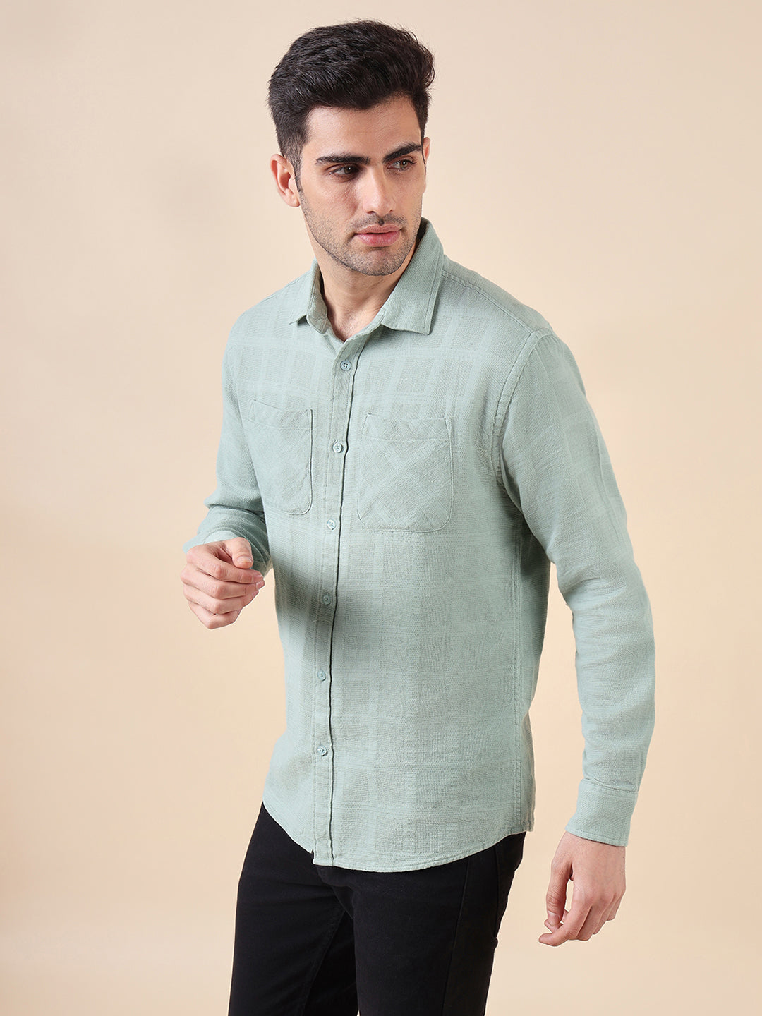 Men Solid Textured Cotton Dobby Shirt