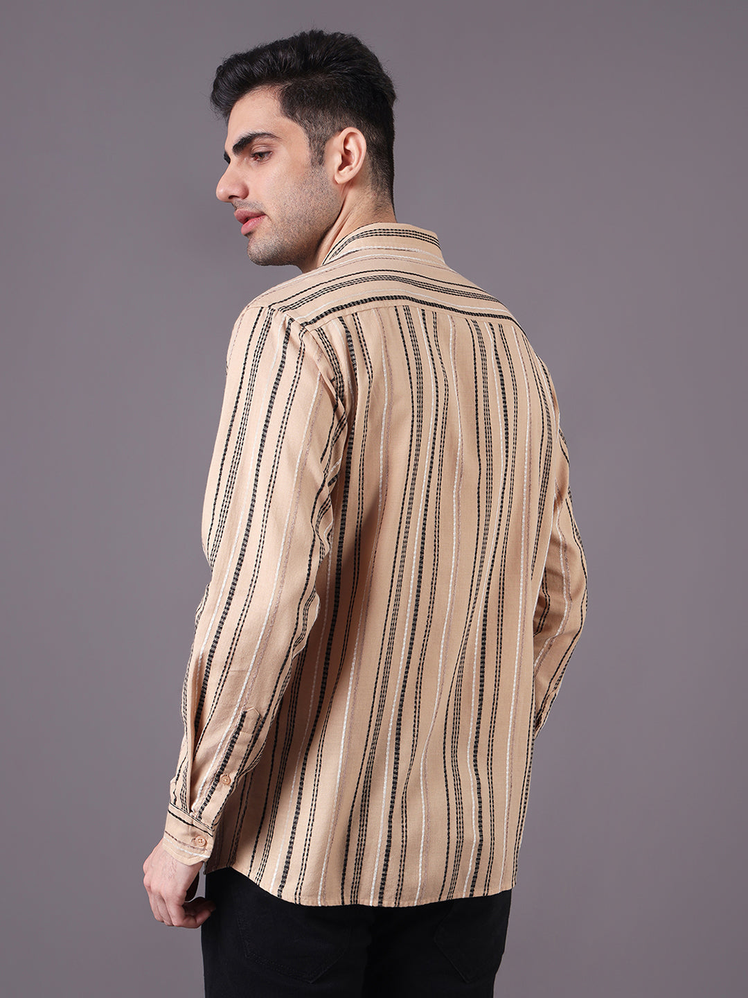 Men Textured Stripe Regular Fit Cotton Shirt