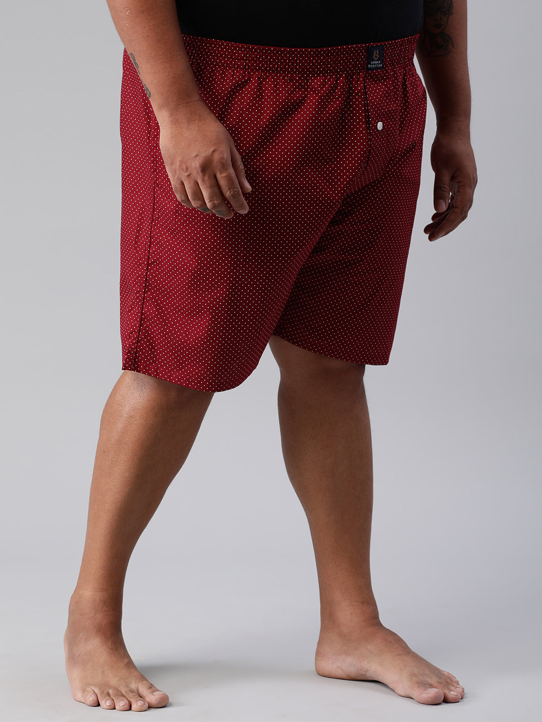 Men's Maroon, 100% Cotton, Printeded, Regular Fit, Inner Elastic, Mid-Rise, Plus Size Boxers