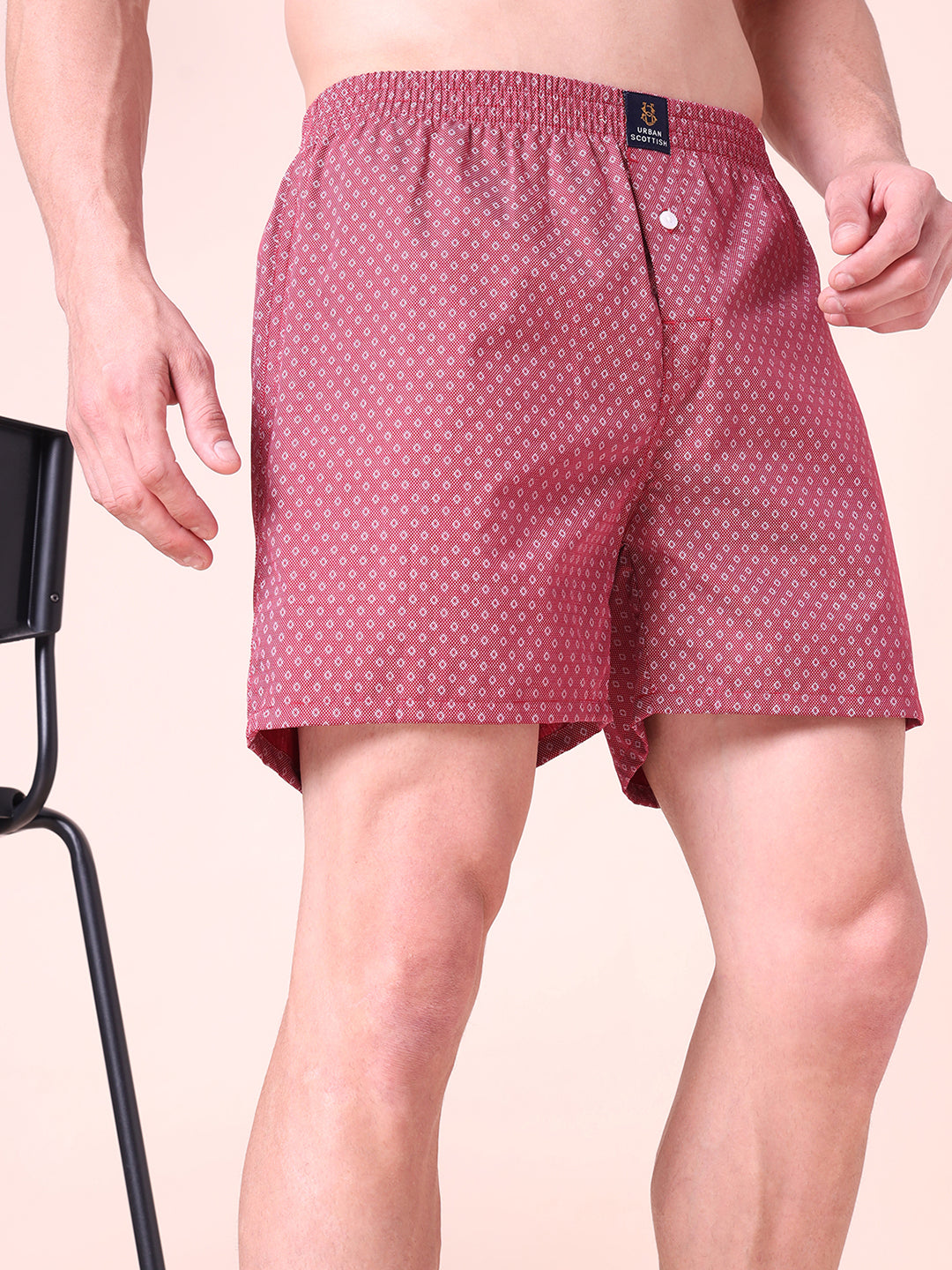 Maroon Men's Cotton Printed Boxer
