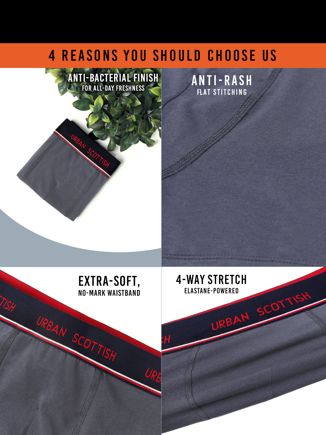 Men's Solid Cotton Stretch Trunks (Pack of 5)