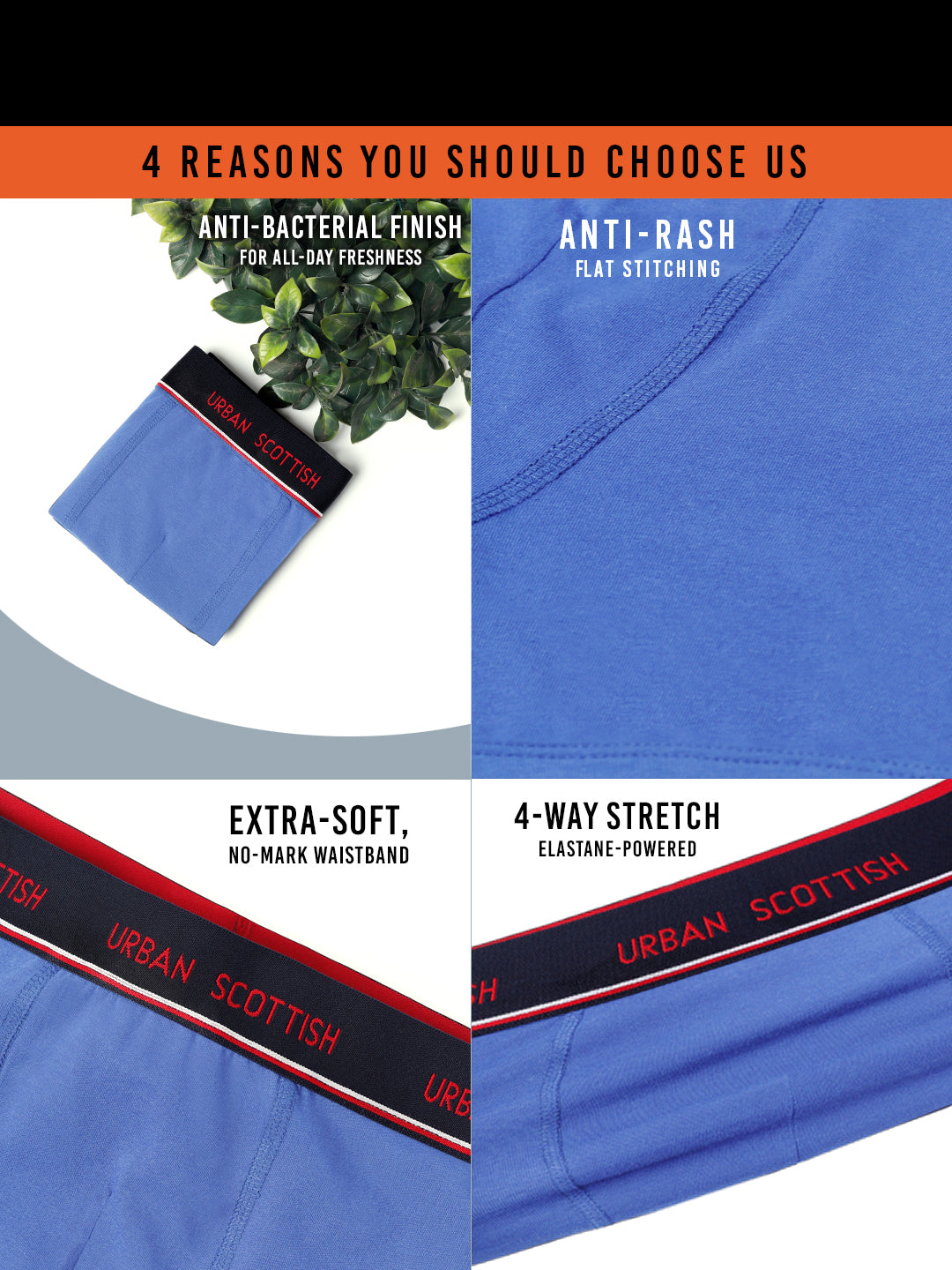 Men's Solid Cotton Stretch Trunks (Pack of 5)