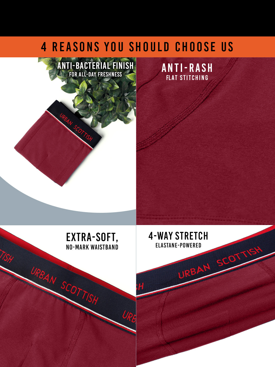 Men's Solid Cotton Stretch Trunks (Pack of 5)