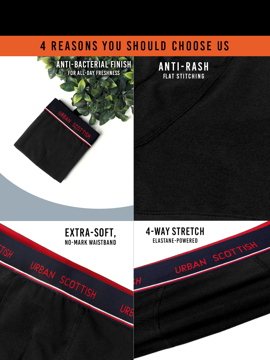 Men's Solid Cotton Stretch Trunks (Pack of 5)