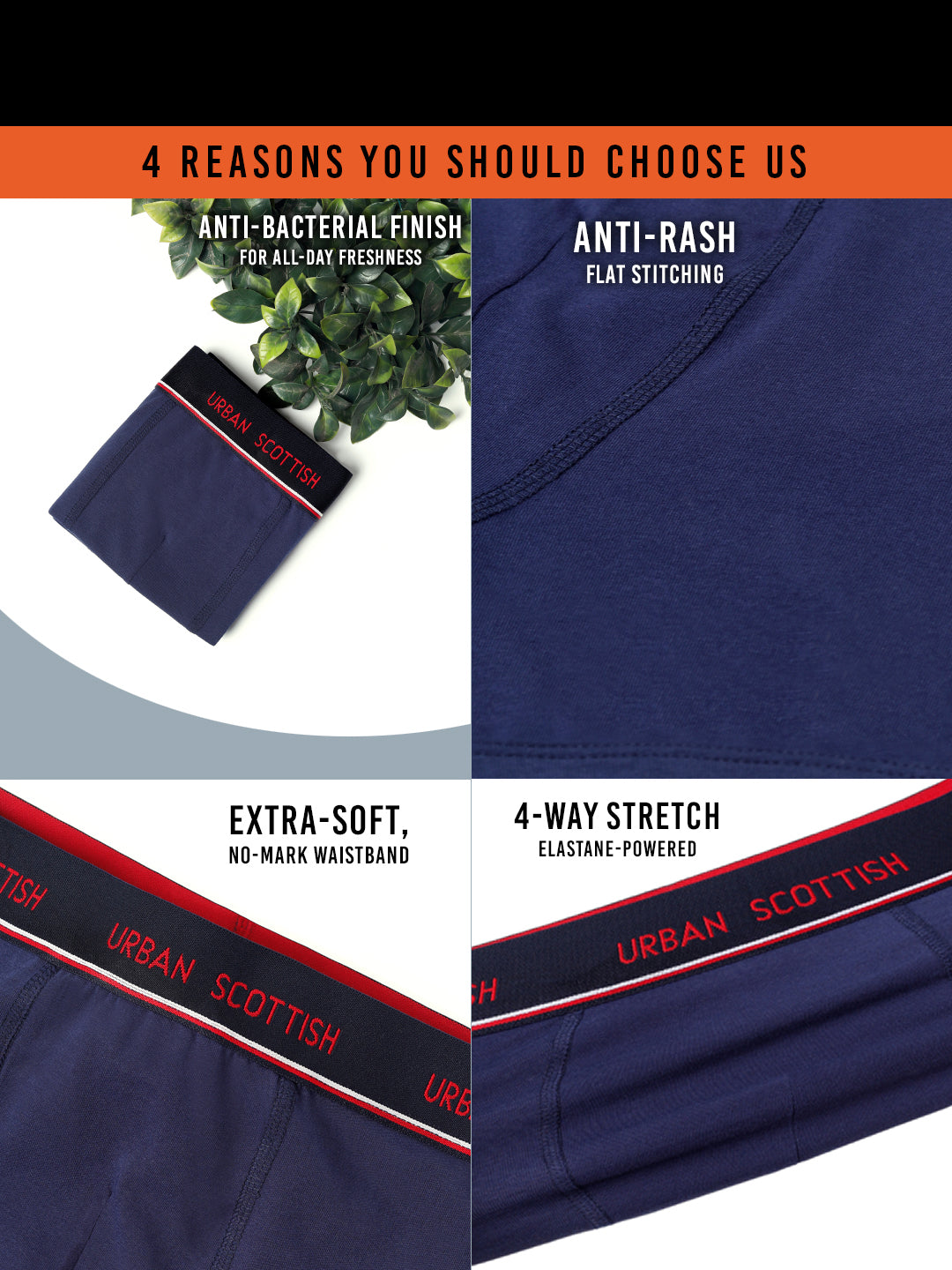 Men's Solid Cotton Stretch Trunks (Pack of 5)