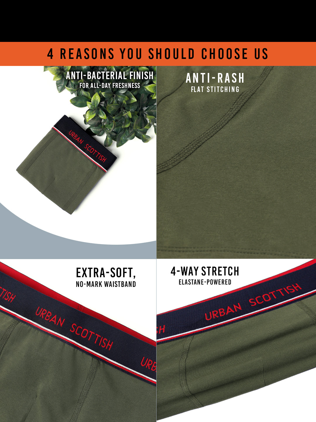 Men's Solid Cotton Stretch Trunks (Pack of 5)