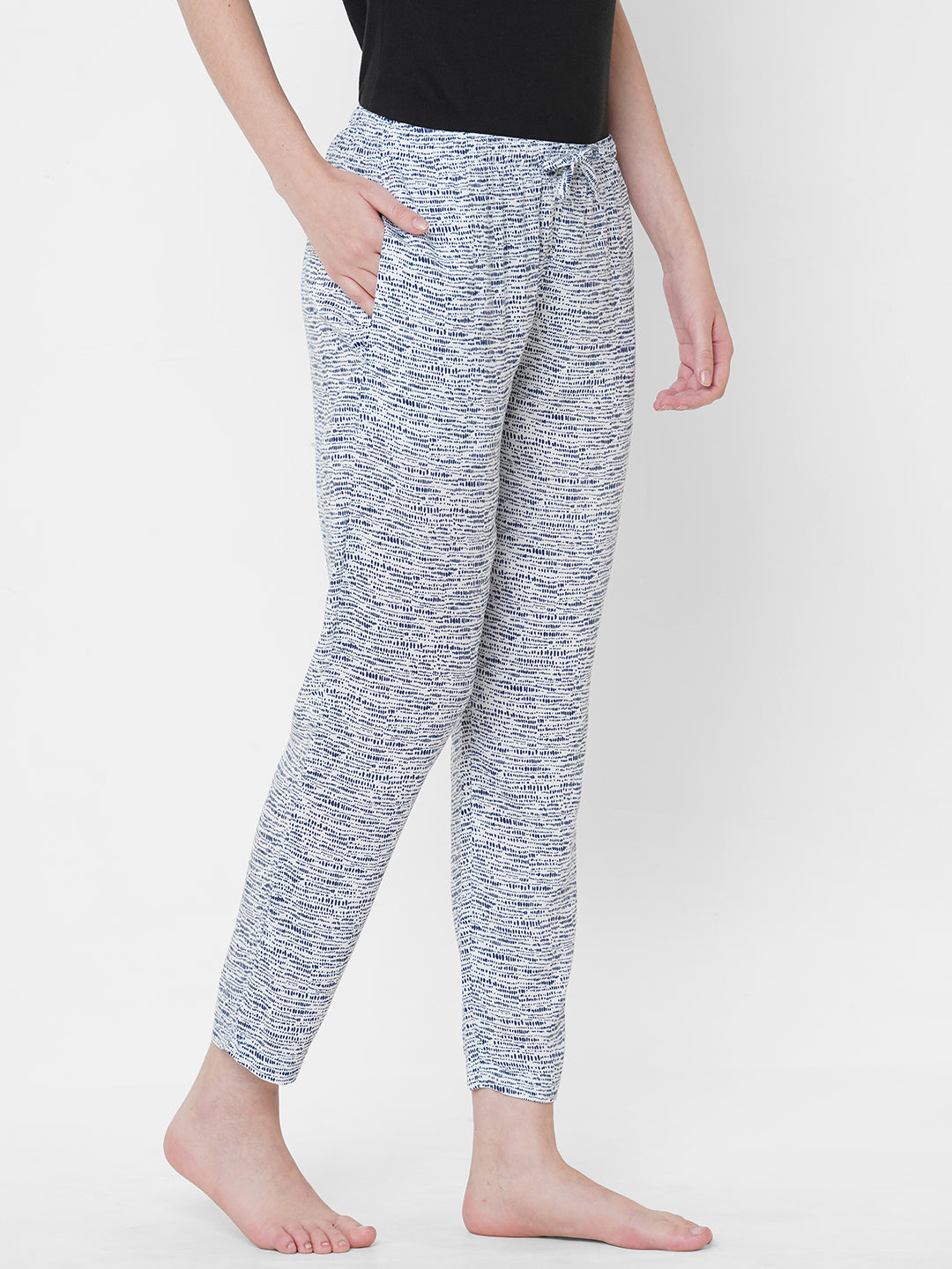 Women's Printed, Blue, Viscose, Regular Fit, Elasticated, Waistband, Pyjama  With Side Pockets