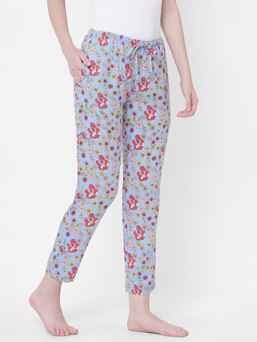 Women's Floral Print, Multicolor, Viscose, Regular Fit, Elasticated, Waistband, Pyjama  With Side Pockets