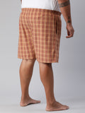 Men's Orange, 100% Cotton, Checkered, Regular Fit, Inner Elastic, Mid-Rise, Plus Size Boxers