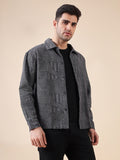 Men Jacquard-Weave Oversized Cotton Shacket