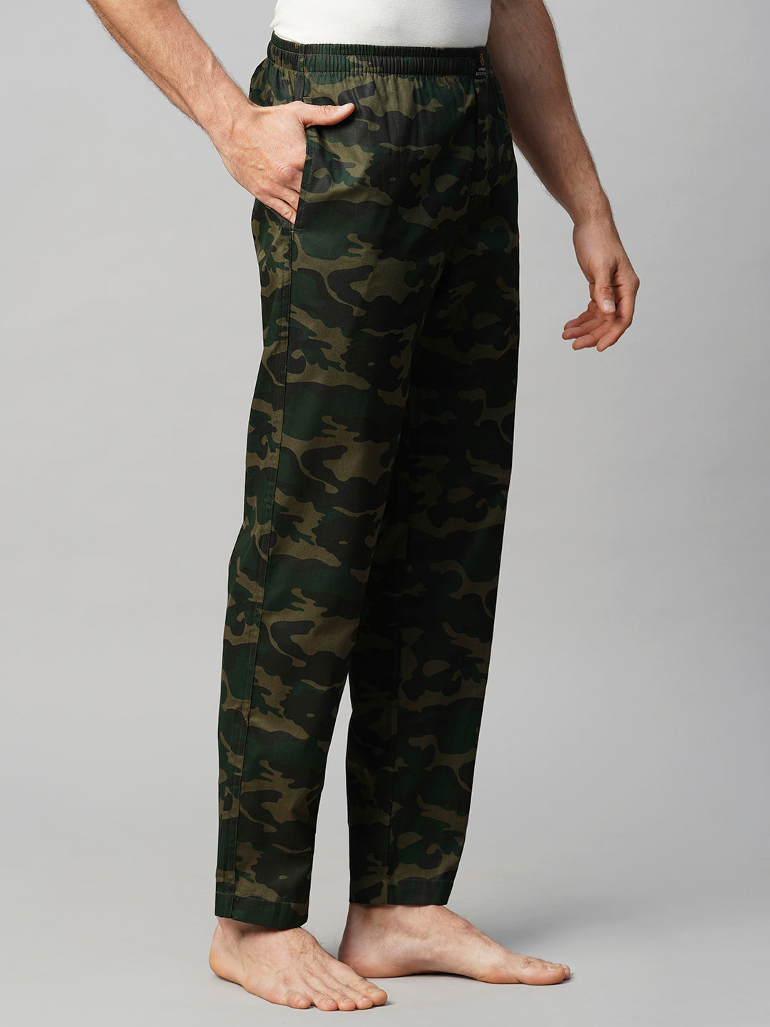 Men's Printed, Green, Cotton, Regular Fit, Elasticated, Waistband, Pyjama  With Side Pockets