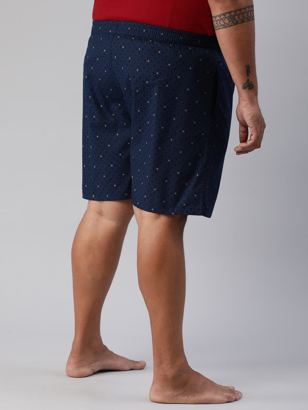 Men's Blue, 100% Cotton, Printeded, Regular Fit, Inner Elastic, Mid-Rise, Plus Size Boxers