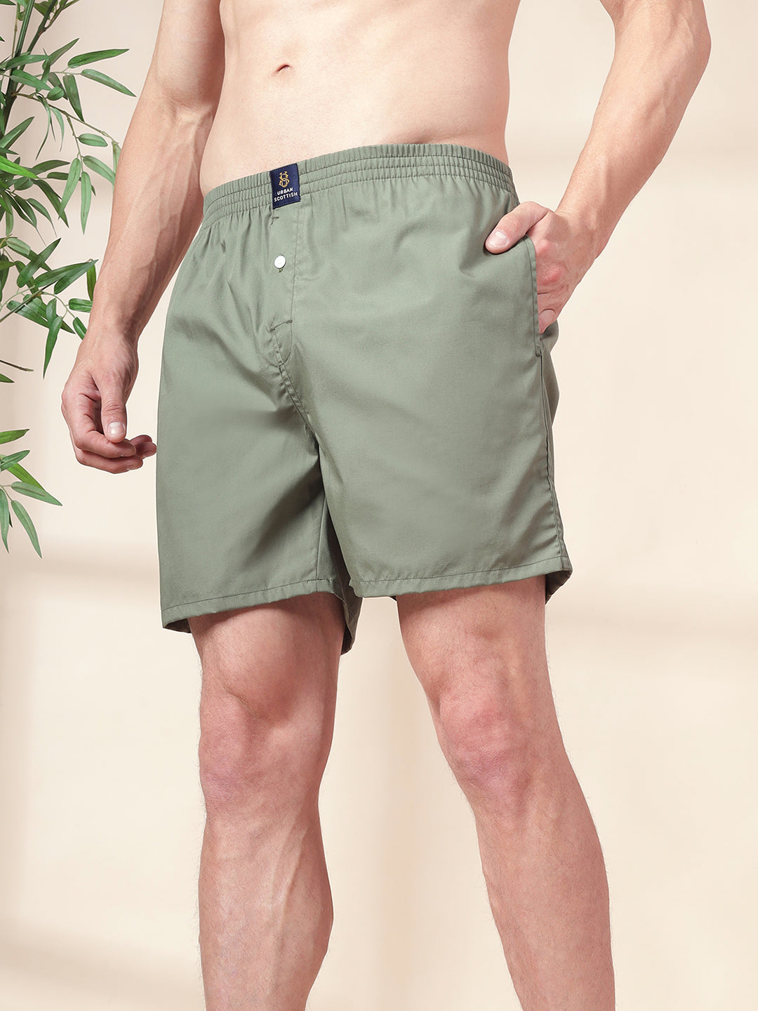Men’s 100% Cotton Solid Boxers Shorts With Side Pockets (Pack of 2)
