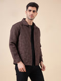 Men Solid Textured Jacquard Weave Oversized Cotton Shacket