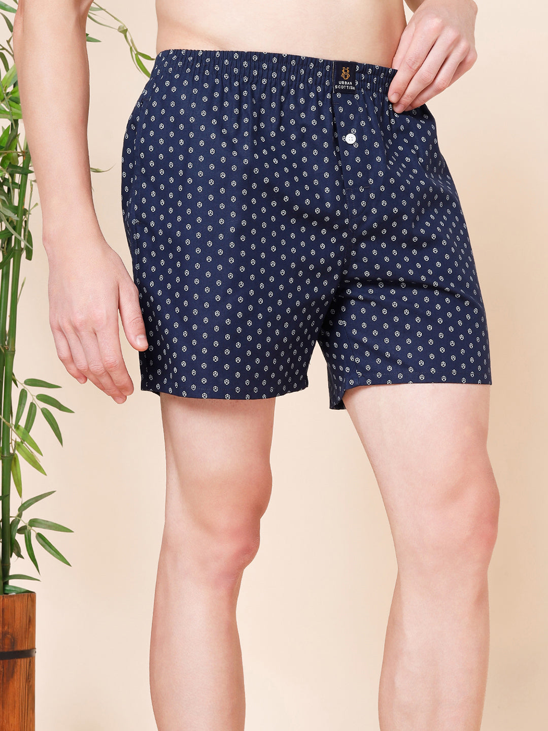 Men’s 100% Cotton Printed Boxers Shorts With Side Pockets (Pack of 2)