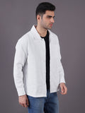 Men Solid Textured Jacquard Weave Oversized Cotton Shacket