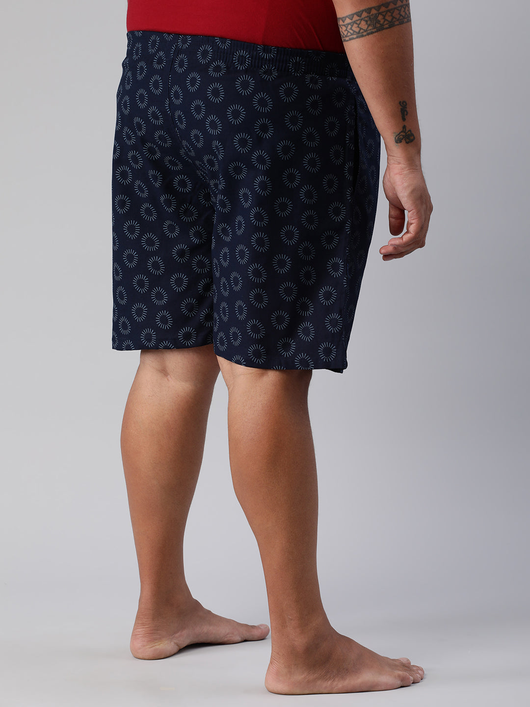 Men's Blue, 100% Cotton, Printeded, Regular Fit, Inner Elastic, Mid-Rise, Plus Size Boxers