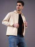 Men Solid Textured Jacquard Weave Oversized Cotton Shacket