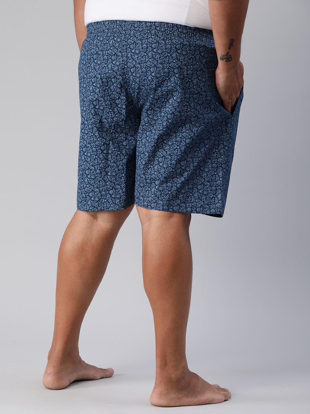 Men's Blue, 100% Cotton, Printeded, Regular Fit, Inner Elastic, Mid-Rise, Plus Size Boxers