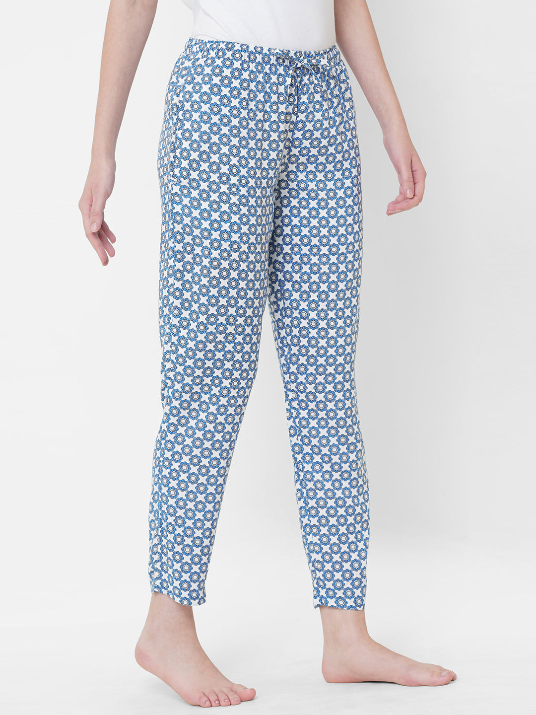 Women's Floral Print, Blue, Viscose, Regular Fit, Elasticated, Waistband, Pyjama  With Side Pockets