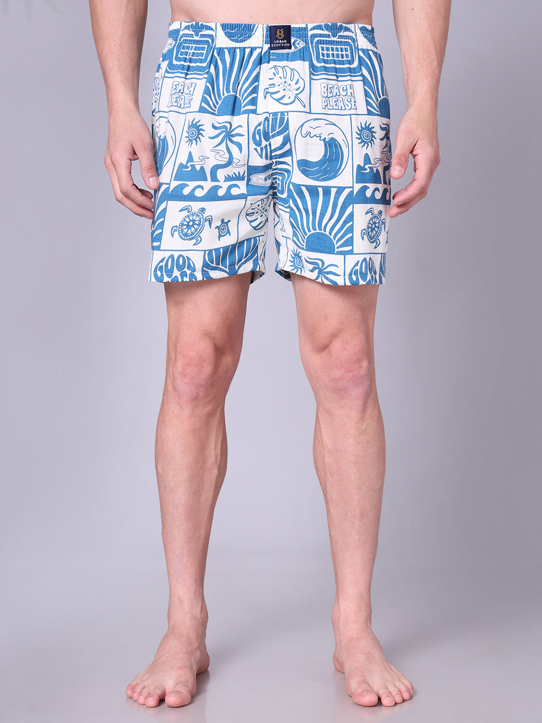 Blue Men's Cotton Printed Boxer
