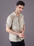 Men Cotton Linen Jacquard-Weave Relaxed Fit Resort Shirt