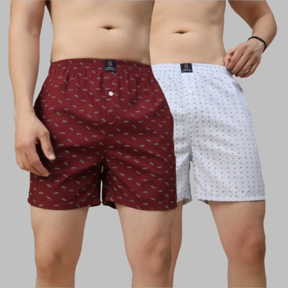 Men's Multicolor, 100% Cotton, printed, Regular Fit,  Inner Elastic, Mid-Rise, Boxers- Pack of 2