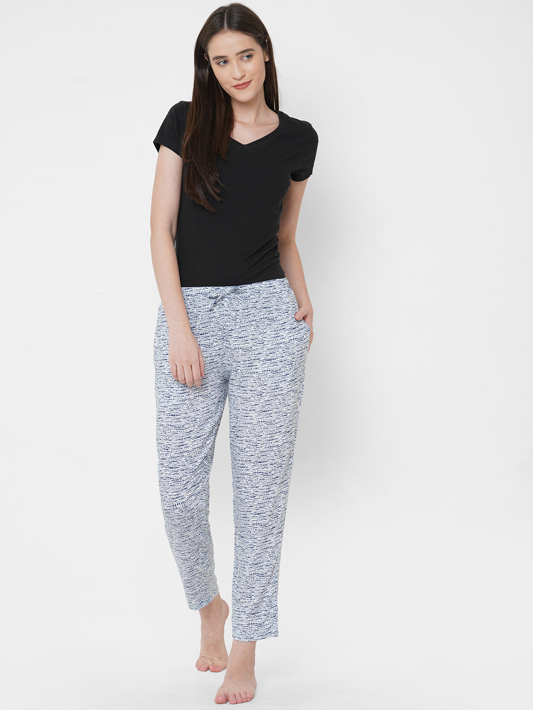 Women's Printed, Blue, Viscose, Regular Fit, Elasticated, Waistband, Pyjama  With Side Pockets