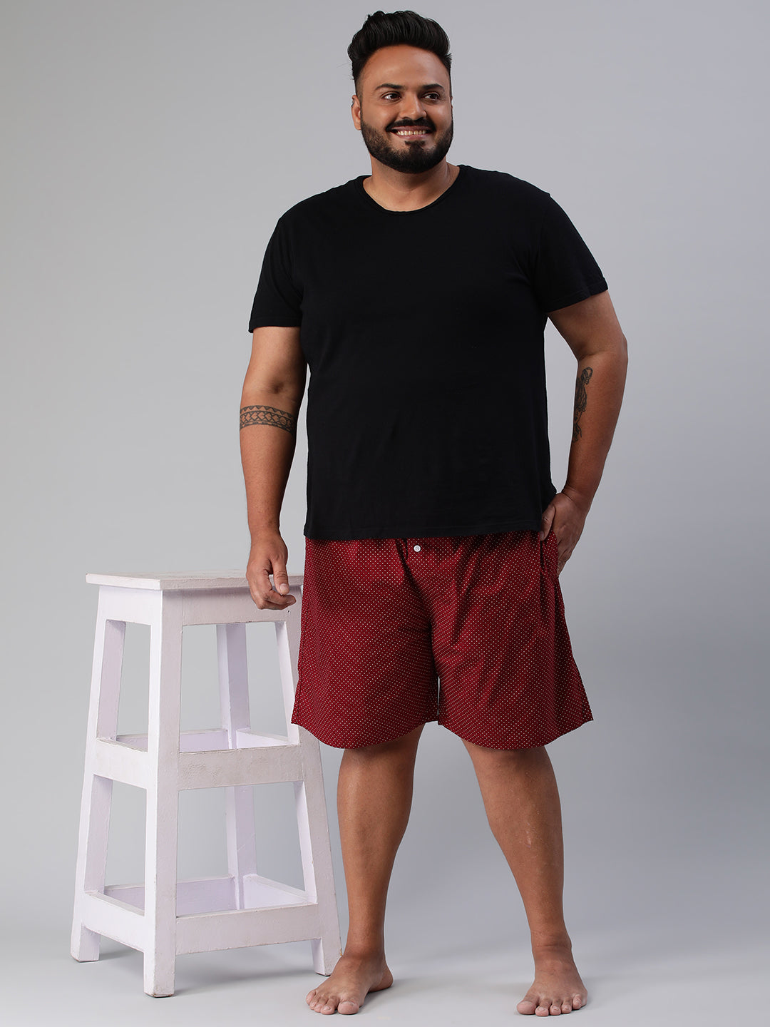 Men's Maroon, 100% Cotton, Printeded, Regular Fit, Inner Elastic, Mid-Rise, Plus Size Boxers