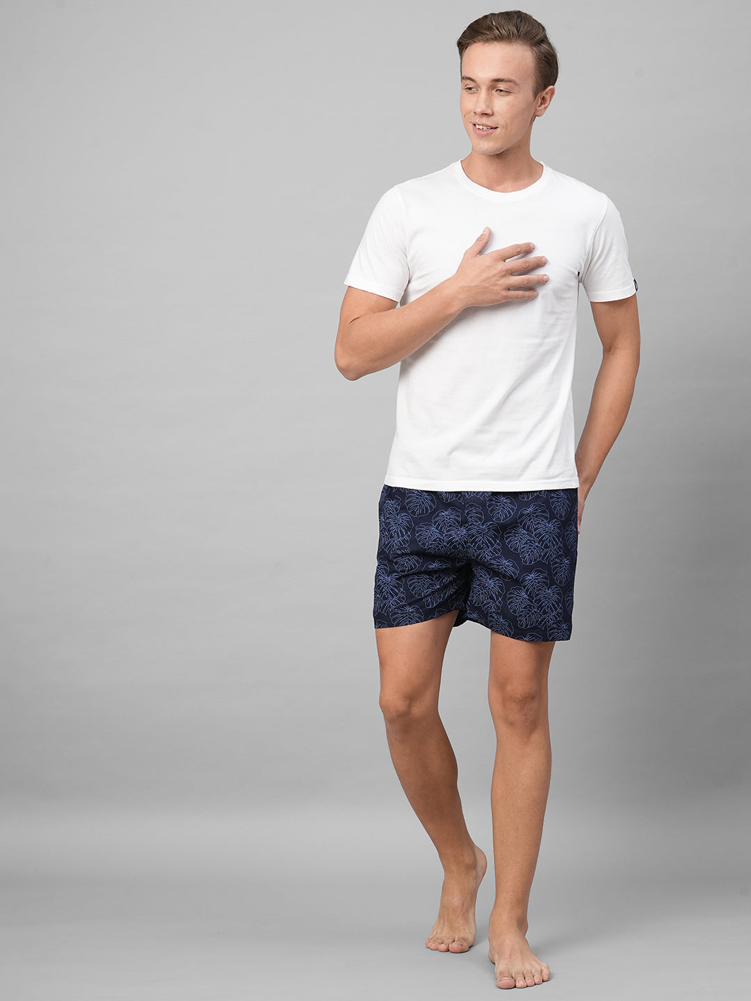 Men's Navy, 100% Cotton, Printed, Regular Fit, Inner Elastic, Mid-Rise, Boxers