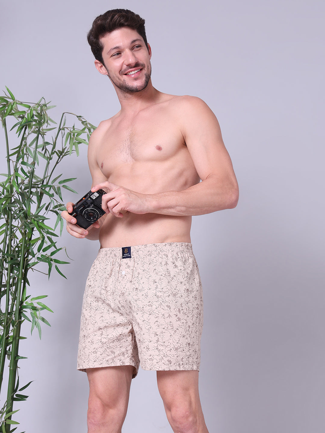 Beige Men's Cotton Printed Boxer