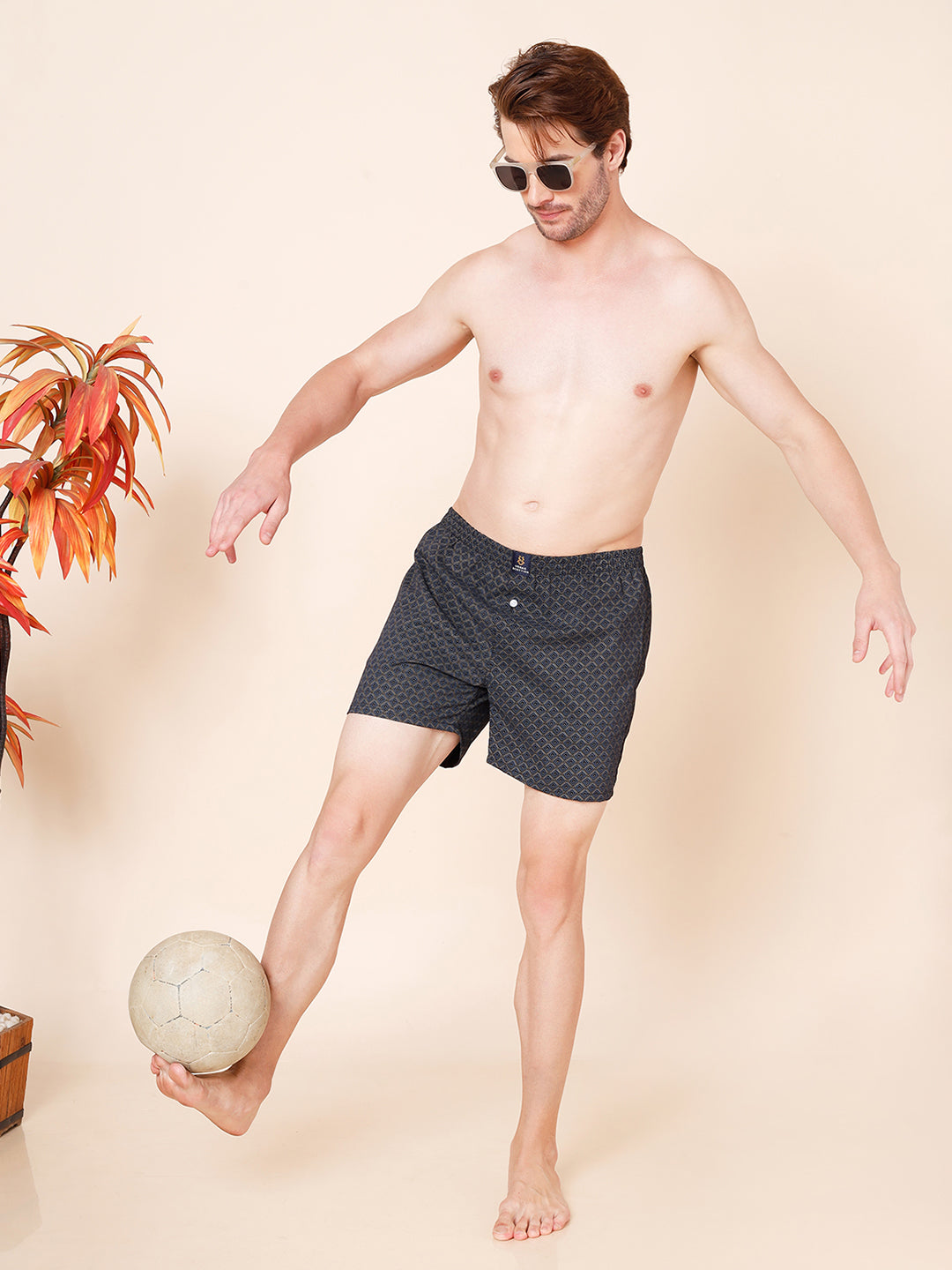 Men’s 100% Cotton Printed Boxers Shorts With Side Pockets (Pack of 2)