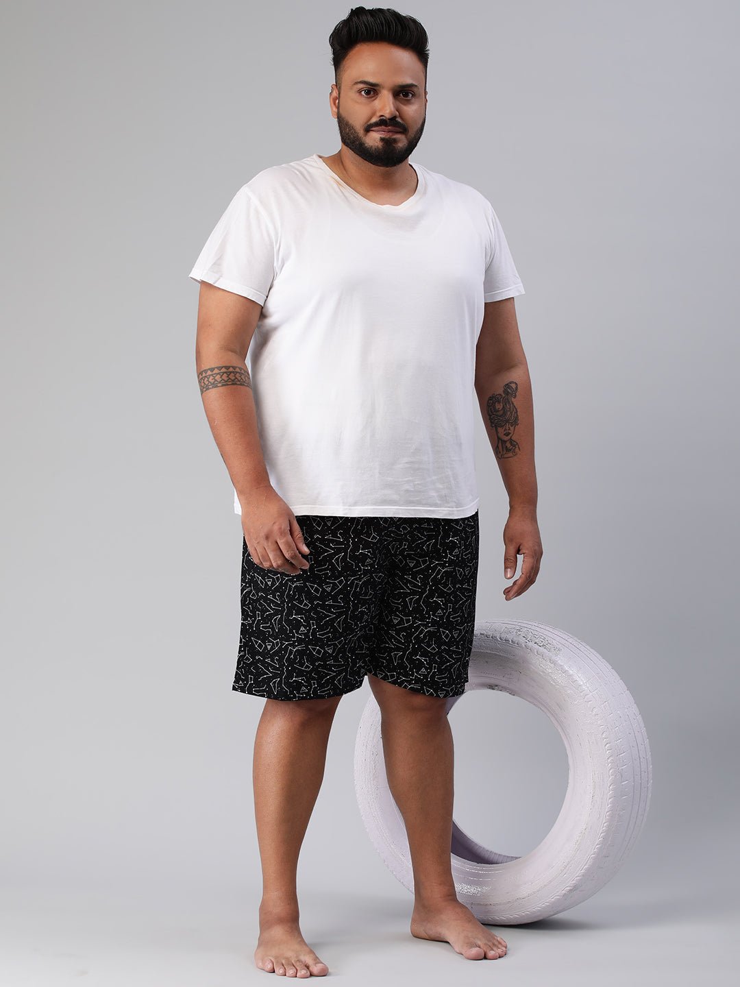 Men's Black, 100% Cotton, Printeded, Regular Fit, Inner Elastic, Mid-Rise, Plus Size Boxers