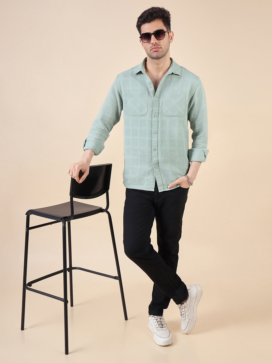 Men Solid Textured Cotton Dobby Shirt