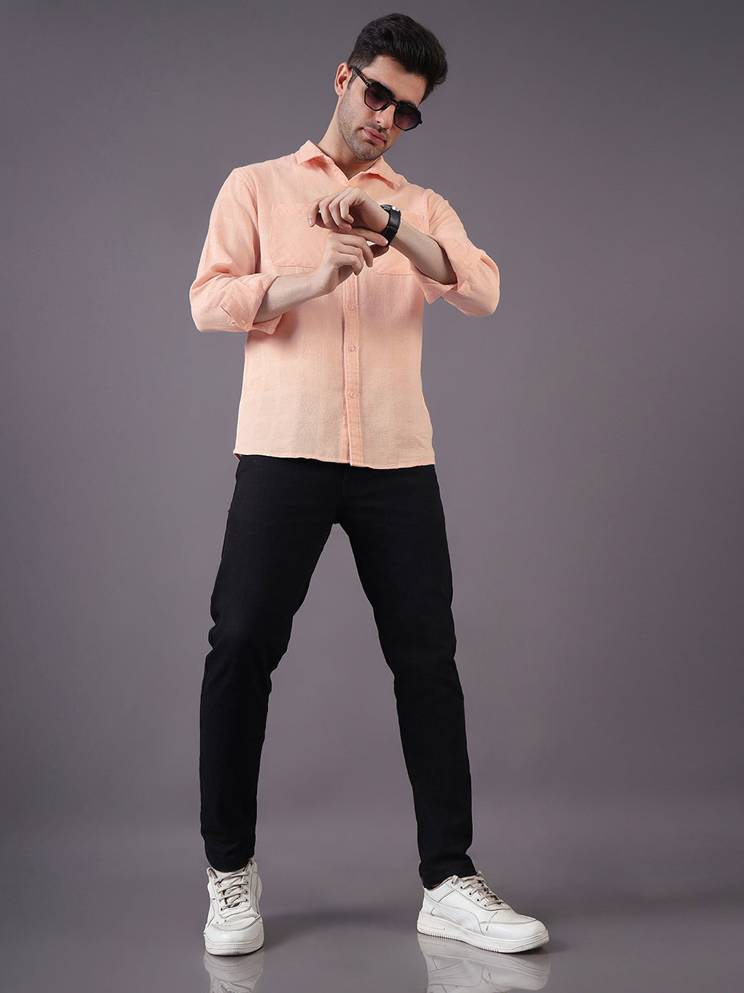 Men Solid Textured Cotton Dobby Shirt