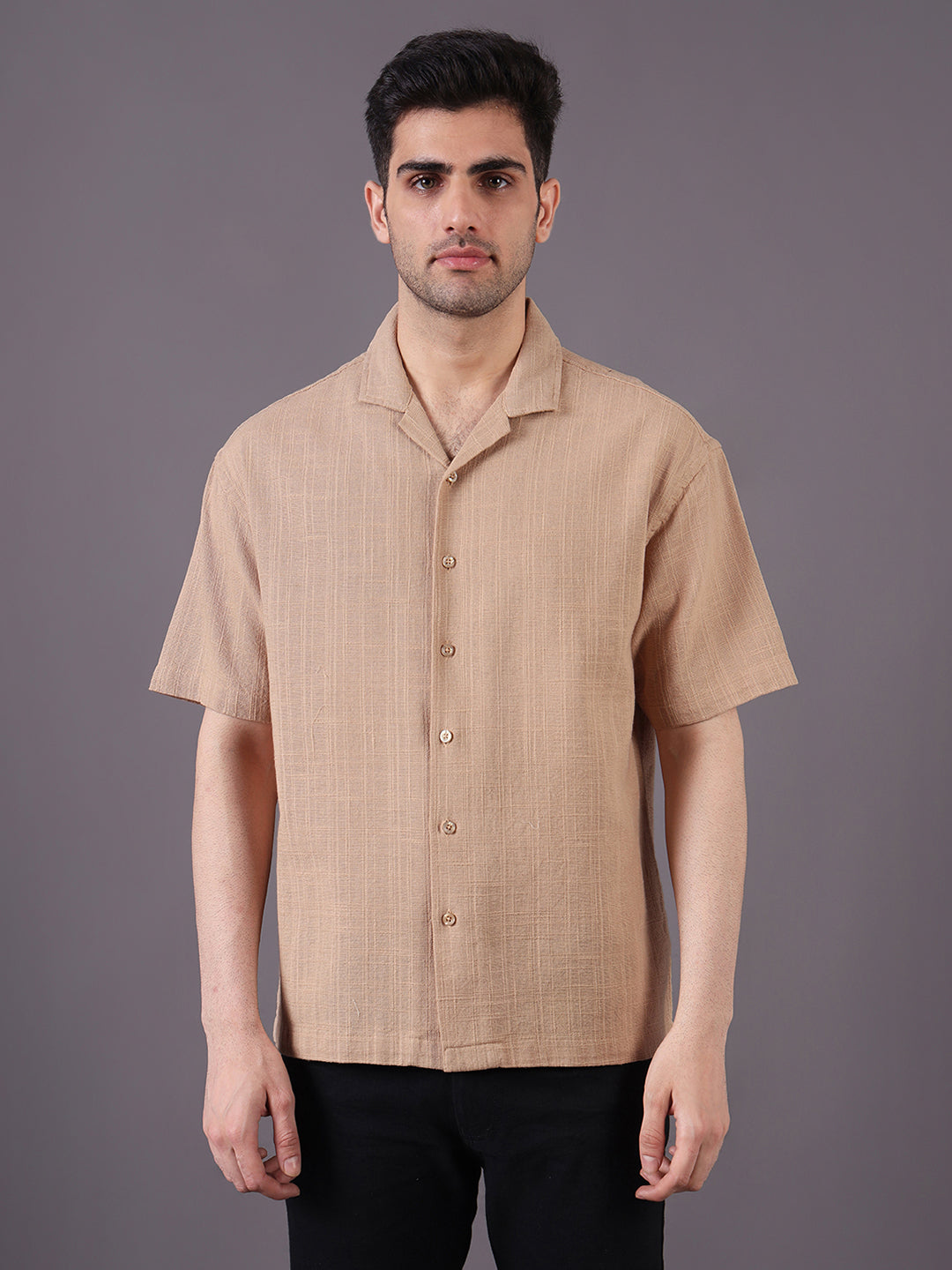 Men Solid Textured Cotton Dobby Relaxed Fit Shirt