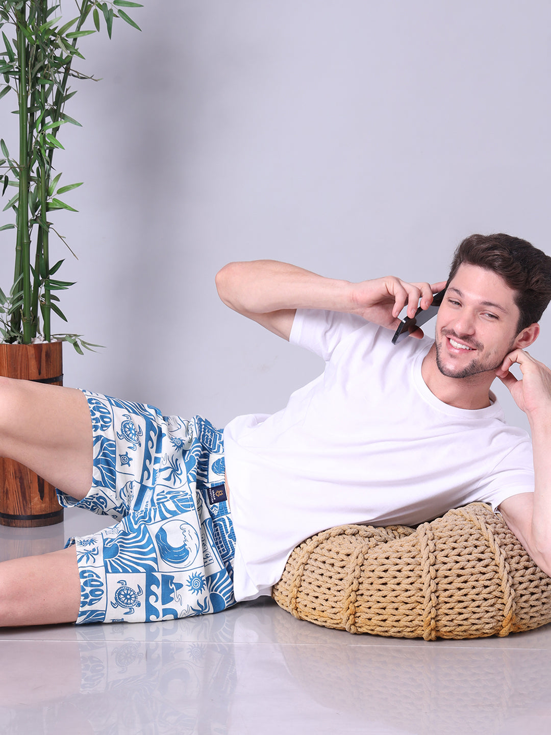 Blue Men's Cotton Printed Boxer
