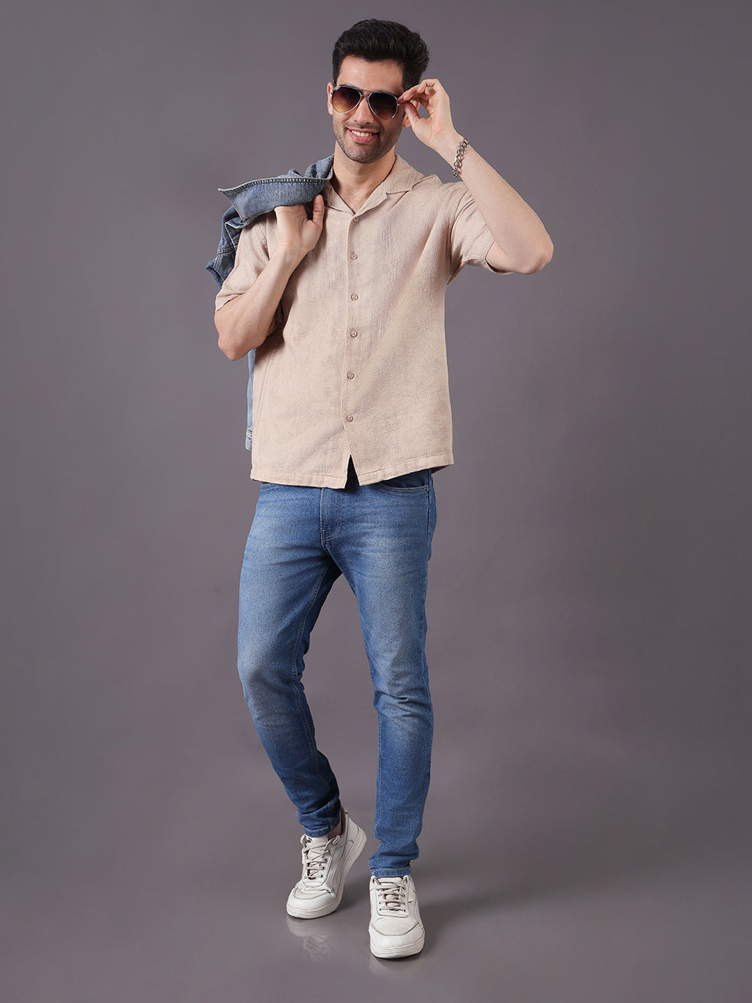 Men Relaxed Fit Cotton Jacquard Textured Resort Shirt