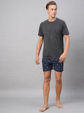 Men's Navy, 100% Cotton, Printed, Regular Fit, Inner Elastic, Mid-Rise, Boxers