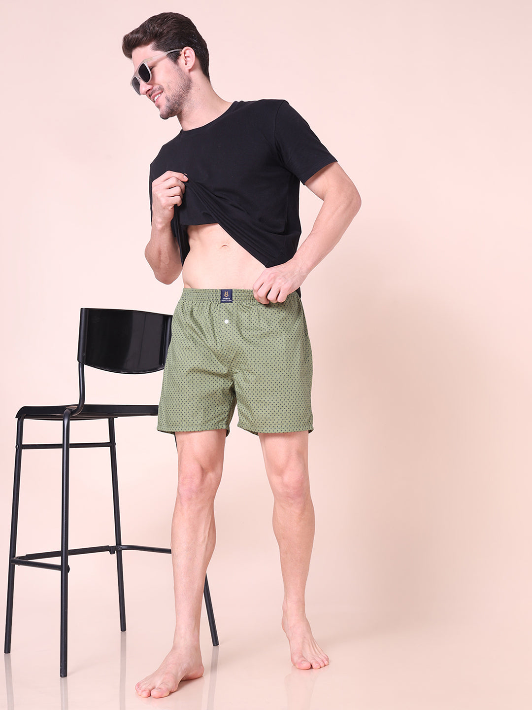 Green Men's Cotton Printed Boxer