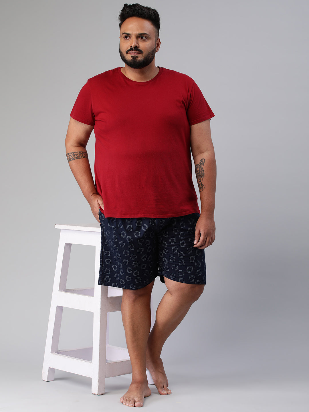 Men's Blue, 100% Cotton, Printeded, Regular Fit, Inner Elastic, Mid-Rise, Plus Size Boxers