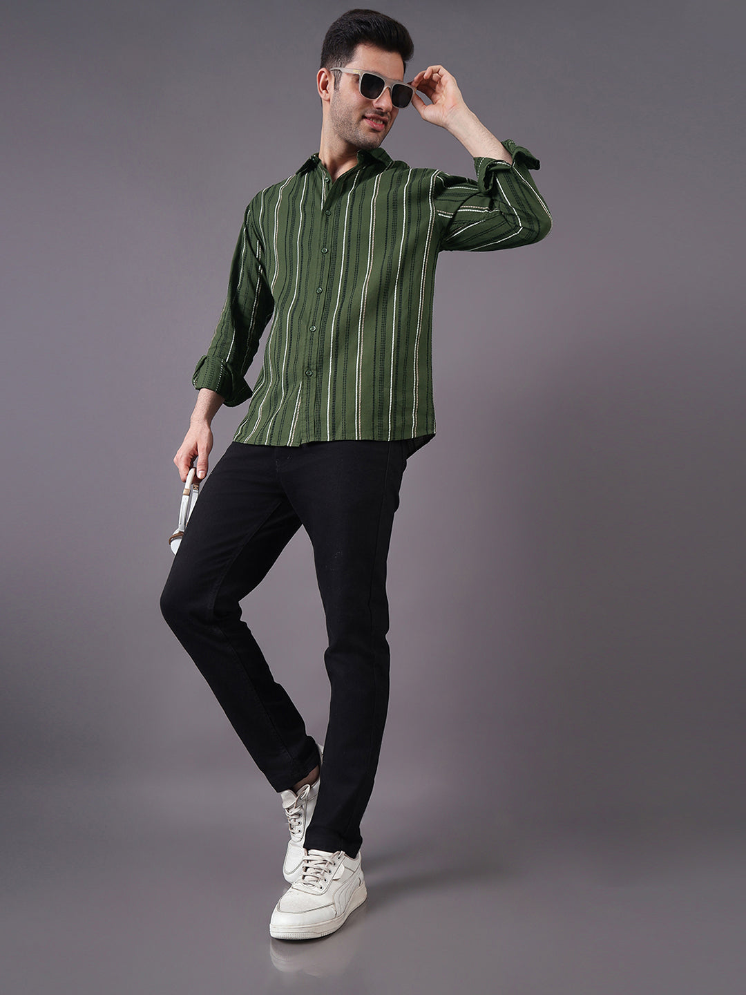 Men Textured Stripe Regular Fit Cotton Shirt